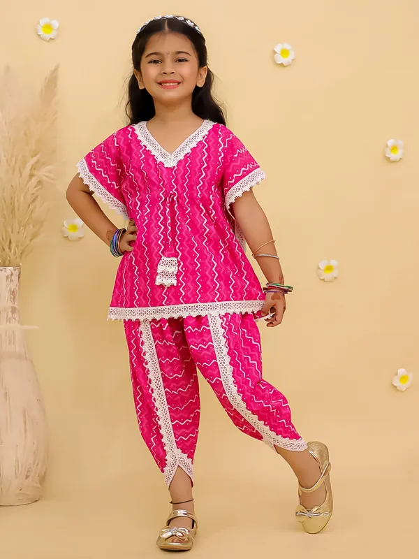 Junitos_Pure_Cotton_Woven_Short_Sleeves_Top_with_Stripe_Printed_Dhoti__Indo_Western_Set -Pink