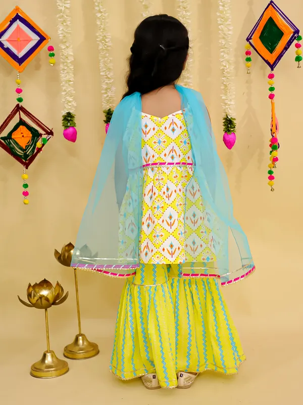 Junitos_Pure_Cotton_Woven_Sleevesless_Chervon_printed_Kurti_Sharara_with_Dupatta -Yellow