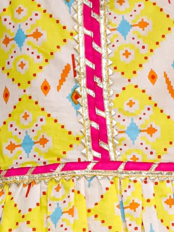 Junitos_Pure_Cotton_Woven_Sleevesless_Chervon_printed_Kurti_Sharara_with_Dupatta -Yellow