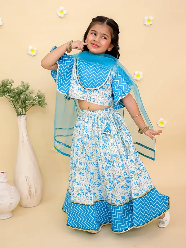 Junitos_Cotton_Woven_Frill_Sleeve_Floral_Printed_Lehenga_Choli_with_Dupatta_-Blue