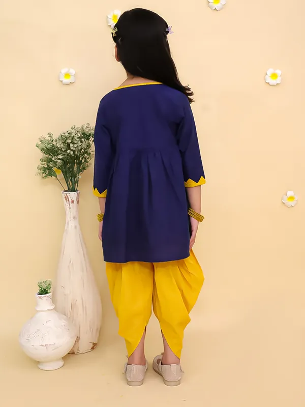 Junitos_Cotton_Woven_Three_Fourth_Sleeves_Embroidered_Kurti_Dhoti_Set_-_Blue