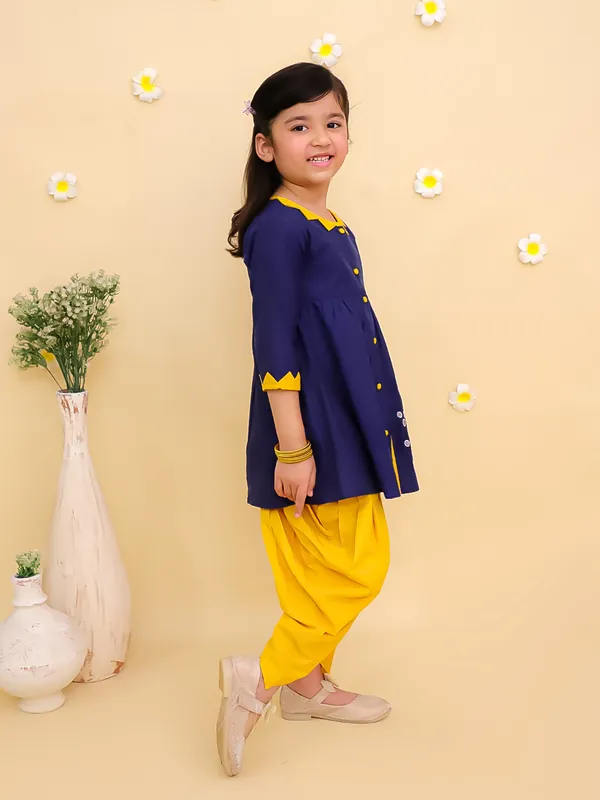 Junitos_Cotton_Woven_Three_Fourth_Sleeves_Embroidered_Kurti_Dhoti_Set_-_Blue