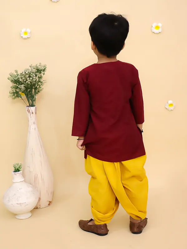 Junitos_Cotton_Woven_Full_Sleeves_Embroidered_Kurta_Dhoti_Set_-_Maroon