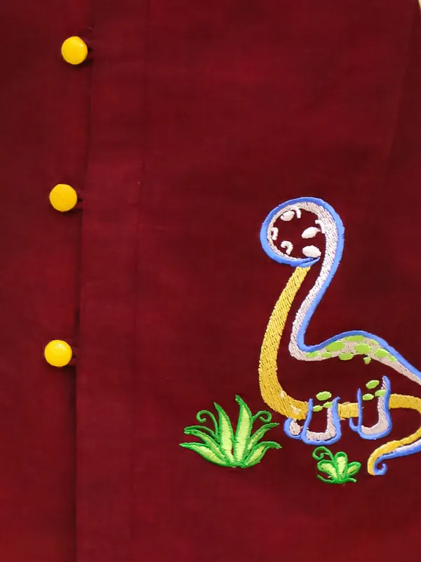 Junitos_Cotton_Woven_Full_Sleeves_Embroidered_Kurta_Dhoti_Set_-_Maroon