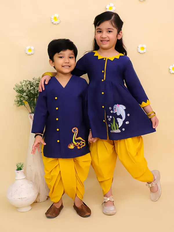 Junitos_Cotton_Woven_Full_Sleeves_Embroidered_Kurta_Dhoti_Set_-_Blue
