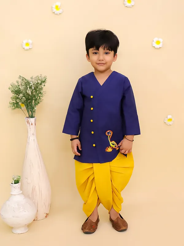 Junitos_Cotton_Woven_Full_Sleeves_Embroidered_Kurta_Dhoti_Set_-_Blue