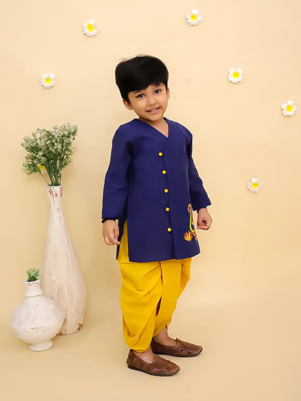 Junitos_Cotton_Woven_Full_Sleeves_Embroidered_Kurta_Dhoti_Set_-_Blue