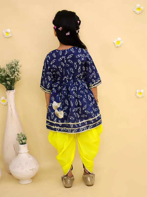 Junitos_Cotton_Woven_Half_Sleeves_Printed_Angrakha_Kurti_Dhoti_Set_-_Blue