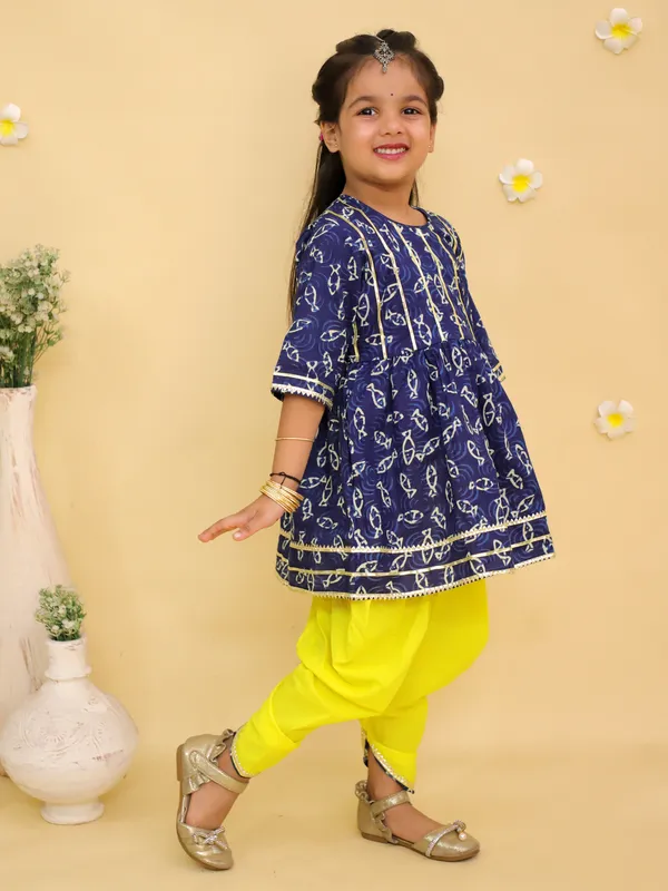 Junitos_Cotton_Woven_Half_Sleeves_Printed_Angrakha_Kurti_Dhoti_Set_-_Blue