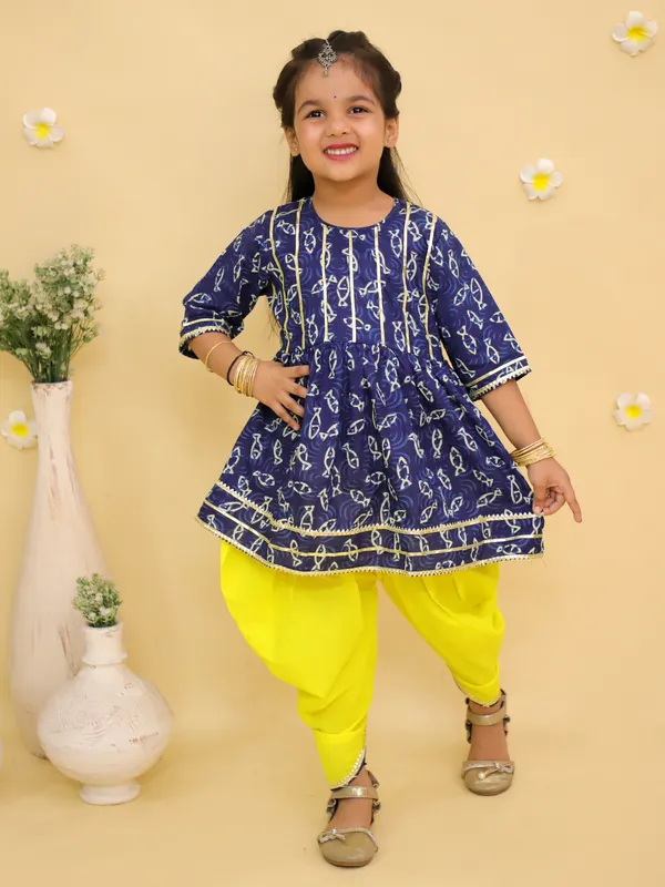 Junitos_Cotton_Woven_Half_Sleeves_Printed_Angrakha_Kurti_Dhoti_Set_-_Blue