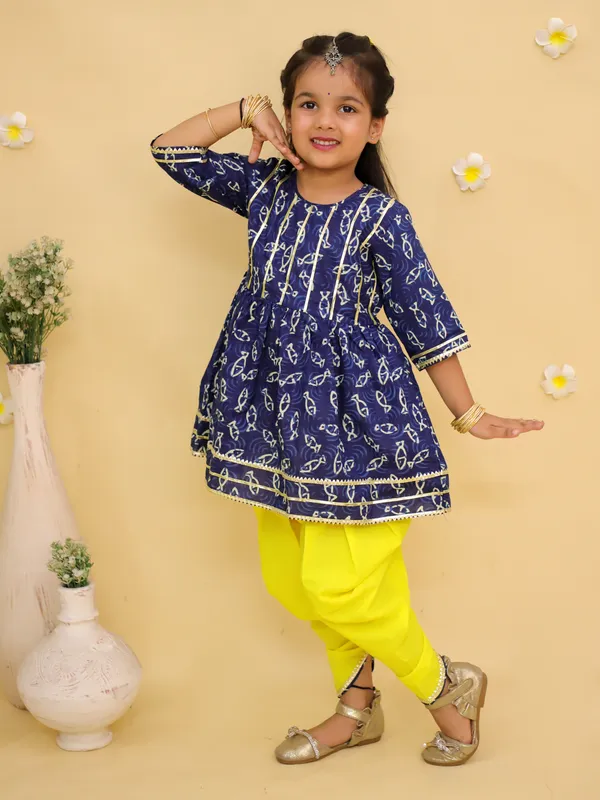 Junitos_Cotton_Woven_Half_Sleeves_Printed_Angrakha_Kurti_Dhoti_Set_-_Blue
