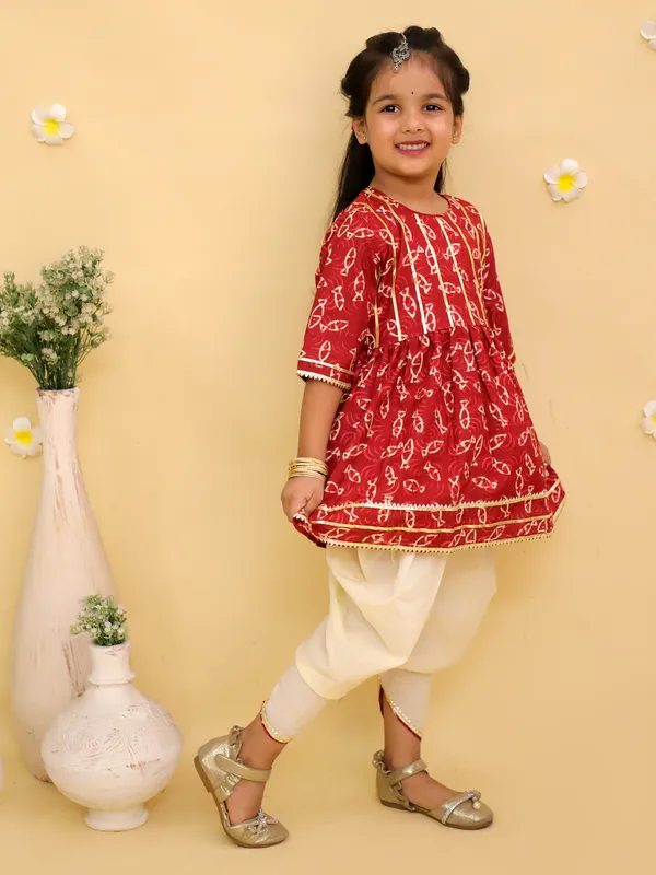 Junitos_Cotton_Woven_Half_Sleeves_Printed_Angrakha_Kurti_Dhoti_Set_-_Maroon