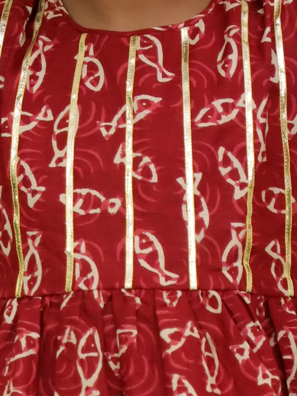 Junitos_Cotton_Woven_Half_Sleeves_Printed_Angrakha_Kurti_Dhoti_Set_-_Maroon