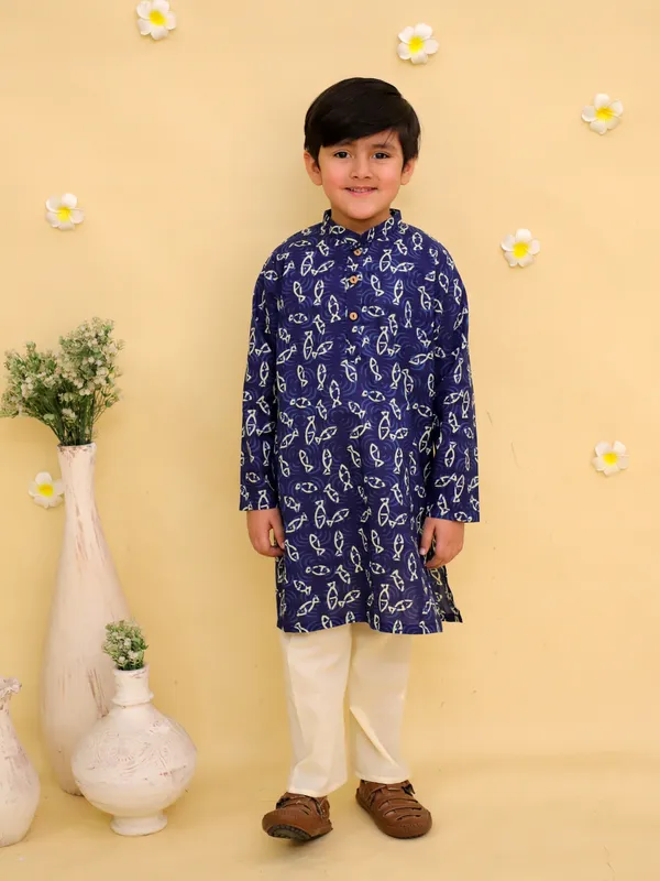Junitos_Cotton_Woven_Full_Sleeves_Printed_Kurta_Pajama_Set_-_Blue