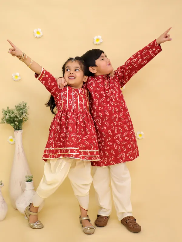 Junitos_Cotton_Woven_Full_Sleeves_Printed_Kurta_Pajama_Set_-_Maroon