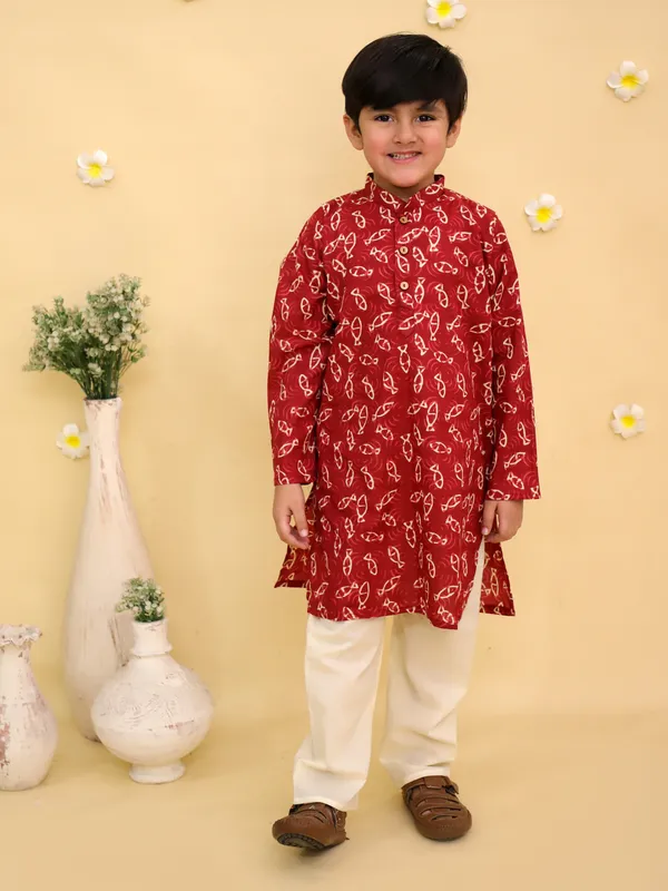 Junitos_Cotton_Woven_Full_Sleeves_Printed_Kurta_Pajama_Set_-_Maroon