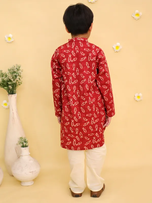 Junitos_Cotton_Woven_Full_Sleeves_Printed_Kurta_Pajama_Set_-_Maroon