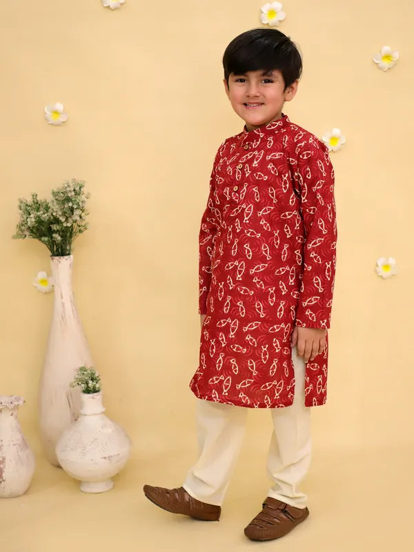 Junitos_Cotton_Woven_Full_Sleeves_Printed_Kurta_Pajama_Set_-_Maroon