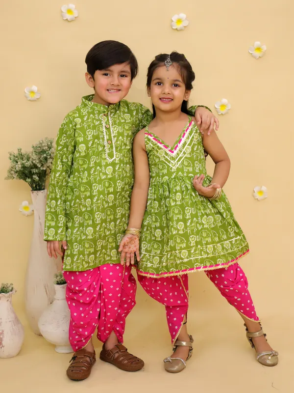 Junitos_Cotton_Woven_Sleeveless_Printed_Kurti_Dhoti_Salwar_Set_-_Green
