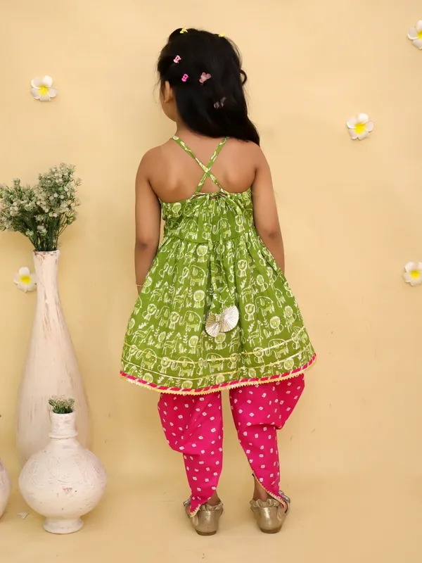 Junitos_Cotton_Woven_Sleeveless_Printed_Kurti_Dhoti_Salwar_Set_-_Green