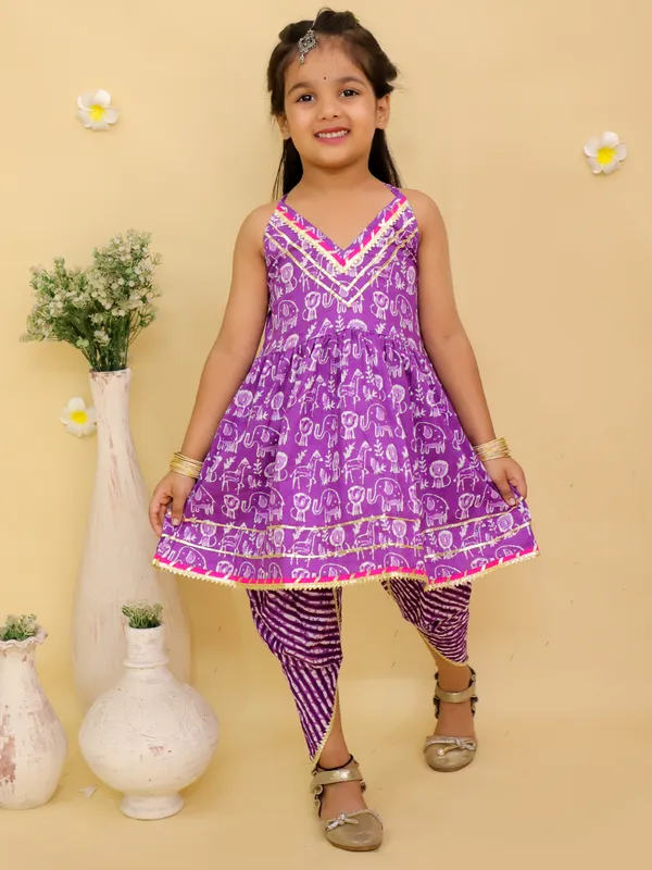 Junitos_Cotton_Woven_Sleeveless_Printed_Kurti_Dhoti_Salwar_Set_-_Purple