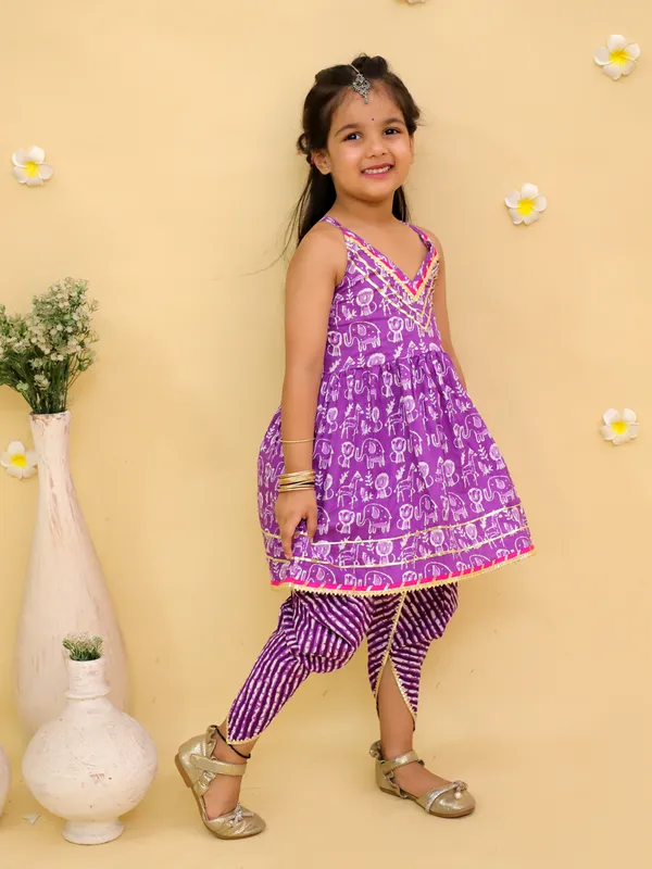 Junitos_Cotton_Woven_Sleeveless_Printed_Kurti_Dhoti_Salwar_Set_-_Purple
