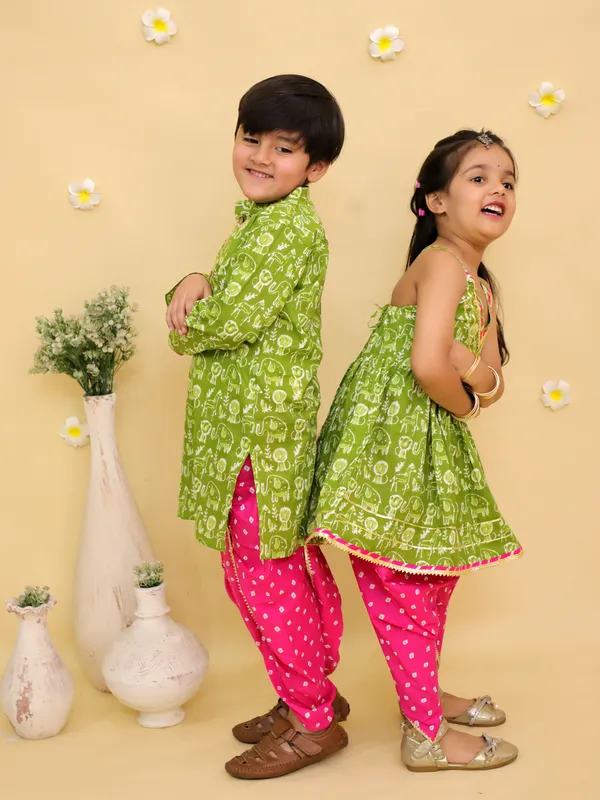 Junitos_Cotton_Woven_Full_Sleeves__Print_Kurta_Dhoti_Set_-_Green
