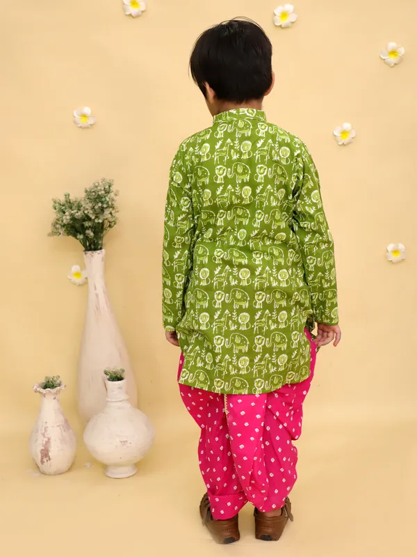 Junitos_Cotton_Woven_Full_Sleeves__Print_Kurta_Dhoti_Set_-_Green