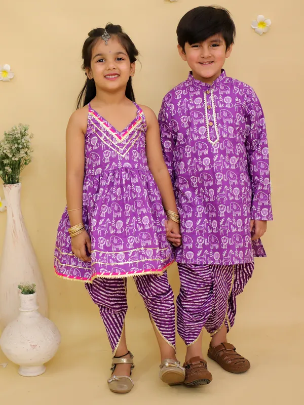 Junitos_Cotton_Woven_Full_Sleeves__Print_Kurta_Dhoti_Set_-_Purple