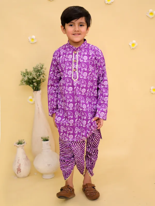 Junitos_Cotton_Woven_Full_Sleeves__Print_Kurta_Dhoti_Set_-_Purple