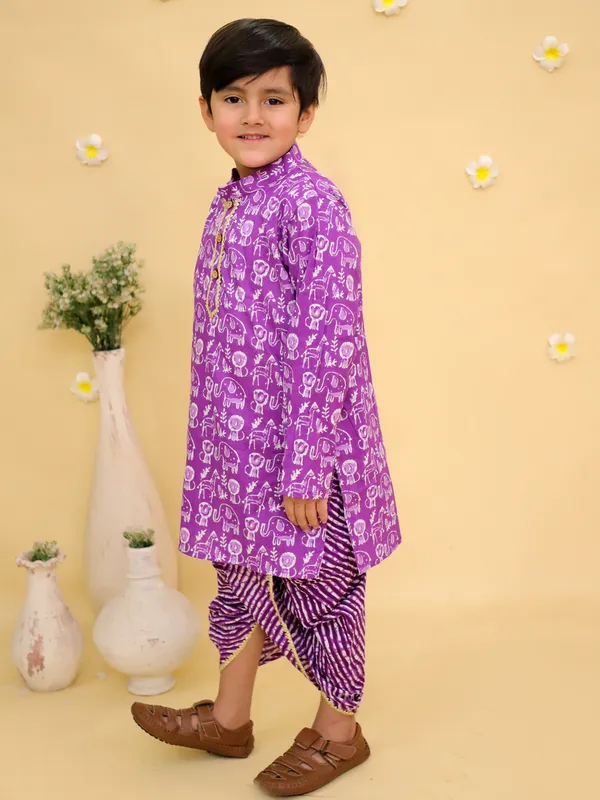 Junitos_Cotton_Woven_Full_Sleeves__Print_Kurta_Dhoti_Set_-_Purple