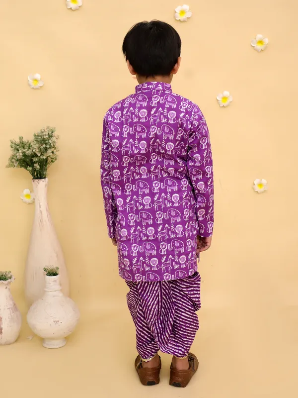 Junitos_Cotton_Woven_Full_Sleeves__Print_Kurta_Dhoti_Set_-_Purple