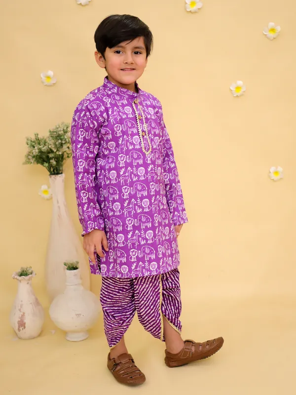 Junitos_Cotton_Woven_Full_Sleeves__Print_Kurta_Dhoti_Set_-_Purple