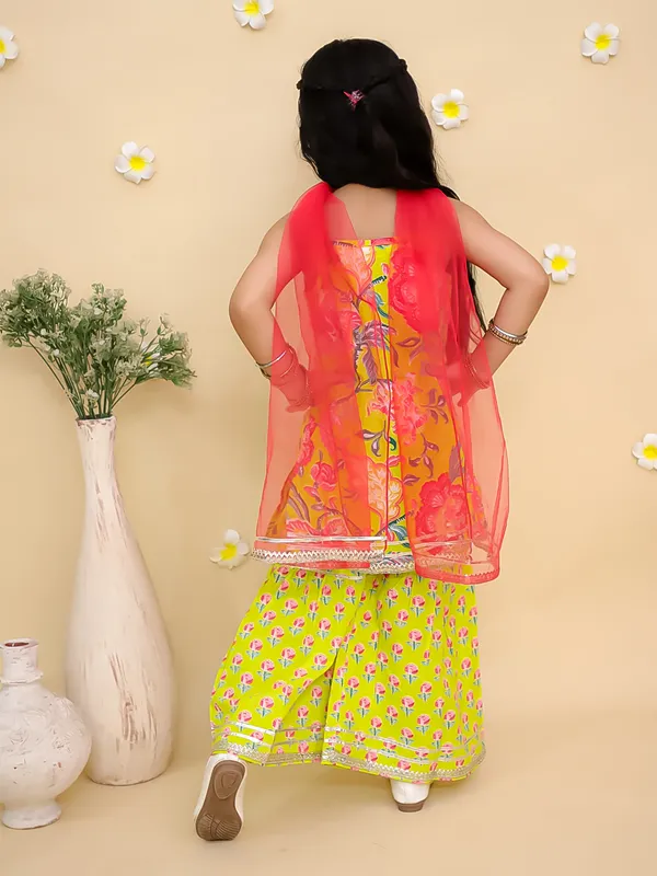 Junitos_Pure_Cotton_Woven_Sleevesless_Floral_printed_Kurti_Sharara_with_Dupatta -Lemon_Green