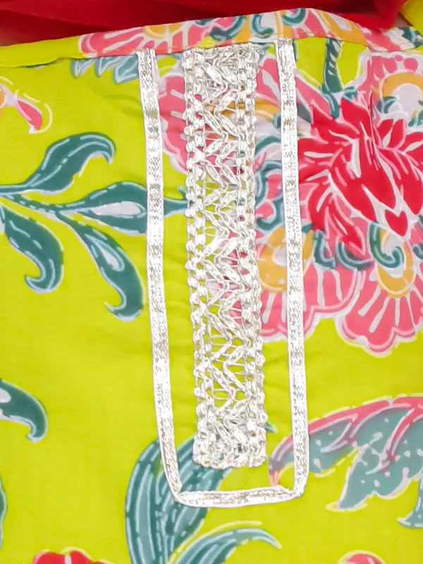 Junitos_Pure_Cotton_Woven_Sleevesless_Floral_printed_Kurti_Sharara_with_Dupatta -Lemon_Green