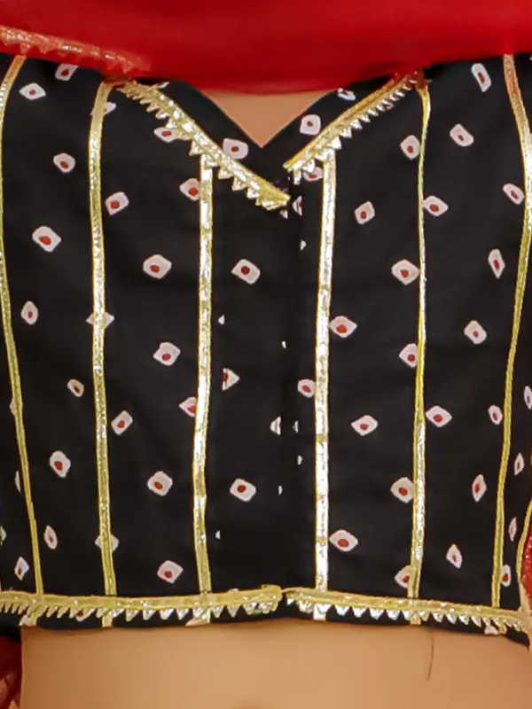 Junitos_Cotton_Woven__Short_Sleeve_Bandhni_Polka_Dot_Printed__Lehenga_Choli_Dupatta_with_Dandiya-Black