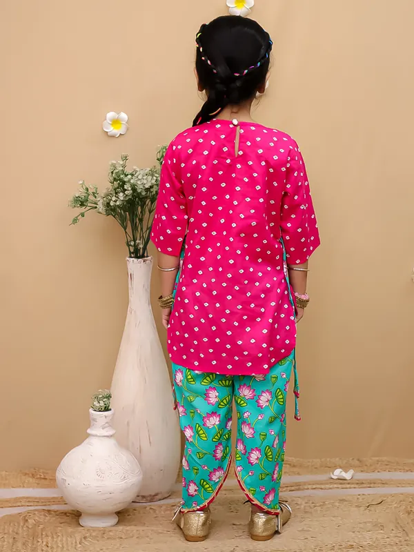 Junitos_Polka_Print_attached_waistcoat_kurti_with_Dhoti_-Pink_and_Green