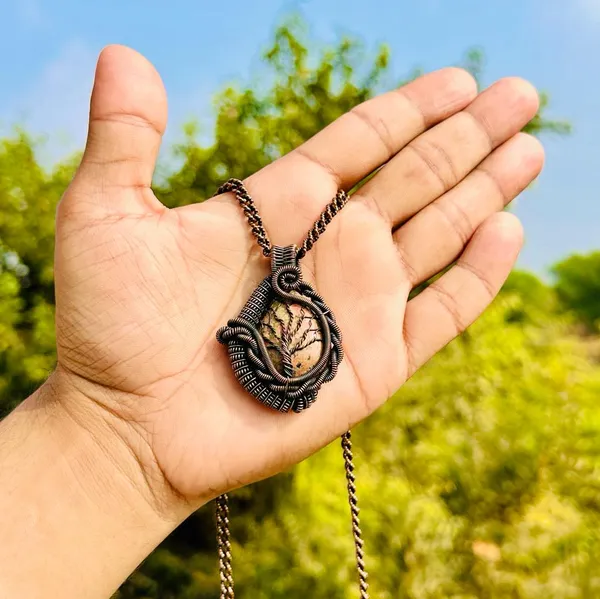 Green_Unakite_Healing_Gemstone_Copper_Wire_Wrap_Black_Oxidised_Chain_Pendant_(1.96_Cm)