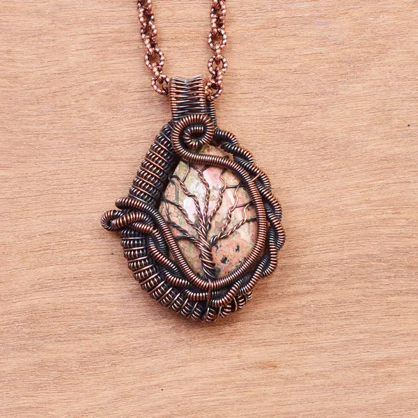 Green_Unakite_Healing_Gemstone_Copper_Wire_Wrap_Black_Oxidised_Chain_Pendant_(1.96_Cm)
