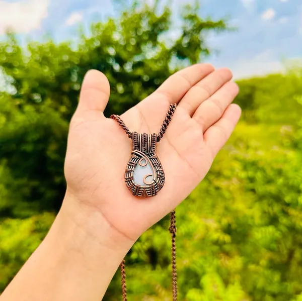 Blue_Angelite_Healing_Gemstone_Copper_Wire_Wrap_Black_Oxidised_Chain_Pendant_(1.77_Cm)