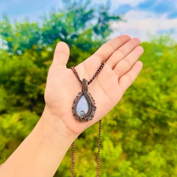 Blue_Angelite_Healing_Gemstone_Copper_Wire_Wrap_Black_Oxidised_Chain_Pendant_(1.77_Cm)