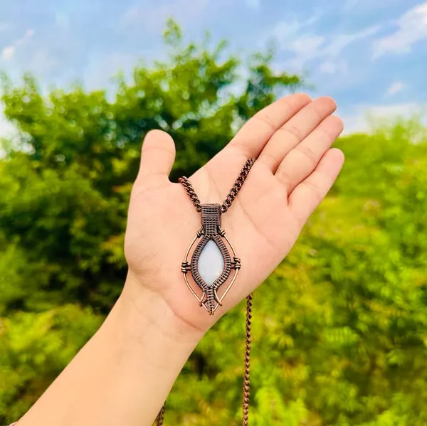 Blue_Angelite_Healing_Gemstone_Copper_Wire_Wrap_Black_Oxidised_Chain_Pendant_(2.36_Cm)