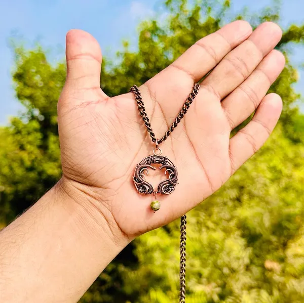 Green_Unakite_Healing_Gemstone_Copper_Wire_Wrap_Black_Oxidised_Chain_Pendant_(1.77_Cm)