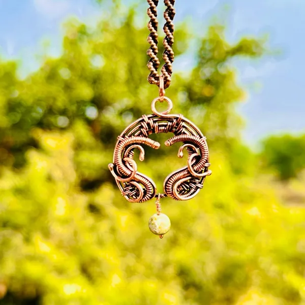 Green_Unakite_Healing_Gemstone_Copper_Wire_Wrap_Black_Oxidised_Chain_Pendant_(1.77_Cm)