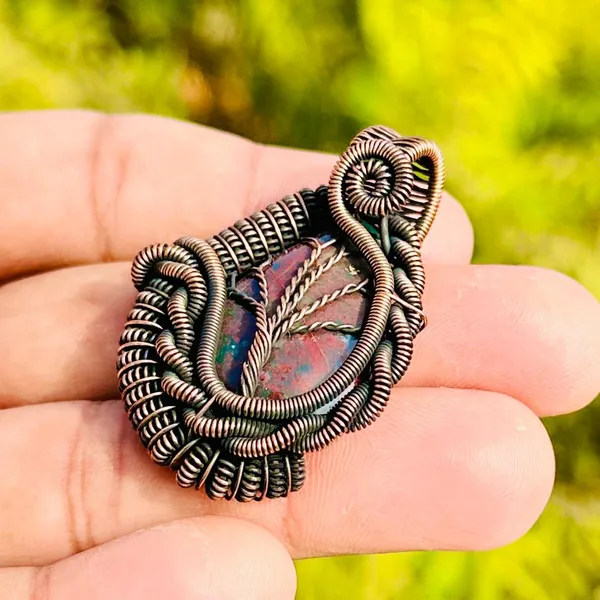Red_Bloodstone_Healing_Gemstone_Copper_Wire_Wrap_Black_Oxidised_Chain_Pendant_(1.96_Cm)