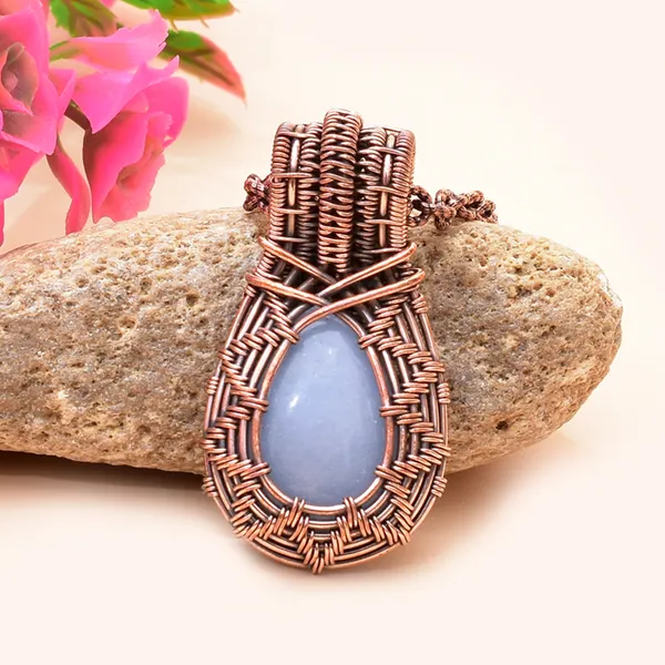 Blue_Angelite_Healing_Gemstone_Copper_Wire_Wrap_Black_Oxidised_Chain_Pendant_(1.77_Cm)