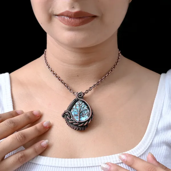 Blue_Turquoise_Healing_Gemstone_Copper_Wire_Wrap_Black_Oxidised_Chain_Pendant_(2.16_Cm)