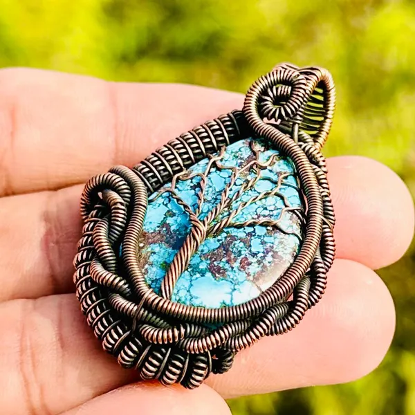 Blue_Turquoise_Healing_Gemstone_Copper_Wire_Wrap_Black_Oxidised_Chain_Pendant_(2.16_Cm)
