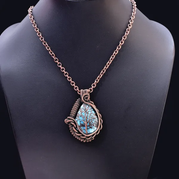 Blue_Turquoise_Healing_Gemstone_Copper_Wire_Wrap_Black_Oxidised_Chain_Pendant_(2.16_Cm)