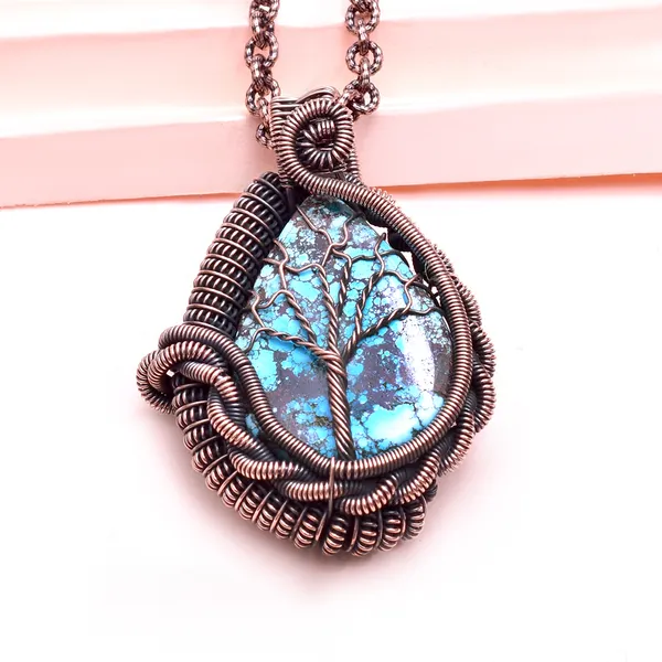 Blue_Turquoise_Healing_Gemstone_Copper_Wire_Wrap_Black_Oxidised_Chain_Pendant_(2.16_Cm)